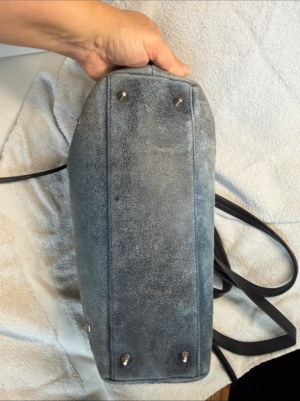 Harley-Davidson Blue- Grey Suede Shoulder Bag with Studs Charm crossbody strap - Picture 8 of 11